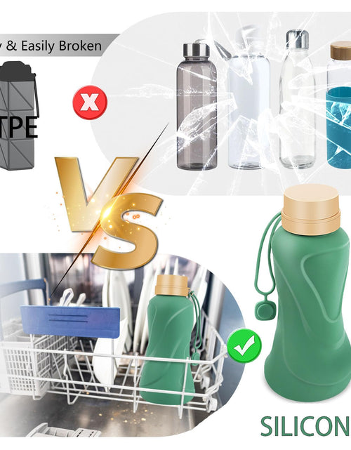 Load image into Gallery viewer, NAVTUE Collapsible Silicone Water Bottle 650ml Leak Proof Reusable Green
