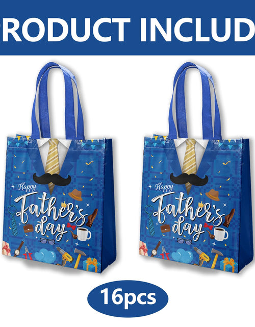 Load image into Gallery viewer, delaimastor 16Pcs Father's Day Non-Woven Gift Bags Blue Black 7.8x3.1x9.8in
