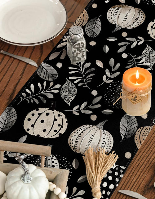 Load image into Gallery viewer, Artoid Mode Harvest Pumpkin Darkness Floral Table Runner Black 13x90 Inch
