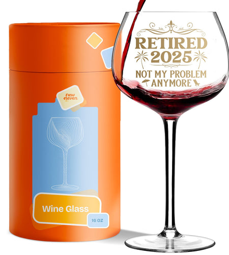NewEleven 16oz Retired 2025 White Wine Glass Retirement Gift Woman Coworker