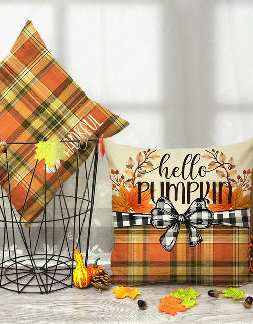 Load image into Gallery viewer, 4TH Emotion Fall Pillow Covers 18x18 White Pumpkin Check Set of 4
