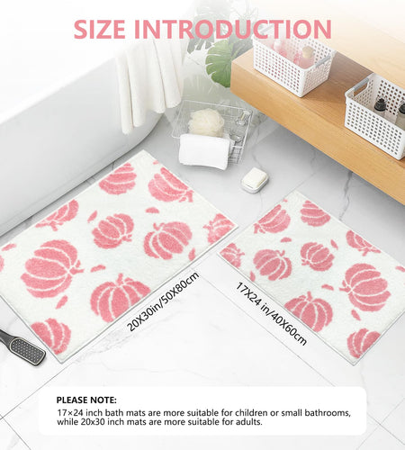 Aprophic Pink Pumpkin Bath Mat Fall Non Slip Microfiber Bathroom Rug 17x24