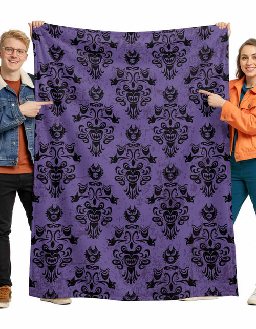 Load image into Gallery viewer, Zadaling Haunted House Halloween Throw Blanket Fleece Cozy 40x50 Purple Black
