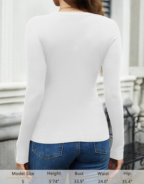 Load image into Gallery viewer, Amoretu Womens Long Sleeve V Neck Henley Ribbed Side Ruched Top White Size L
