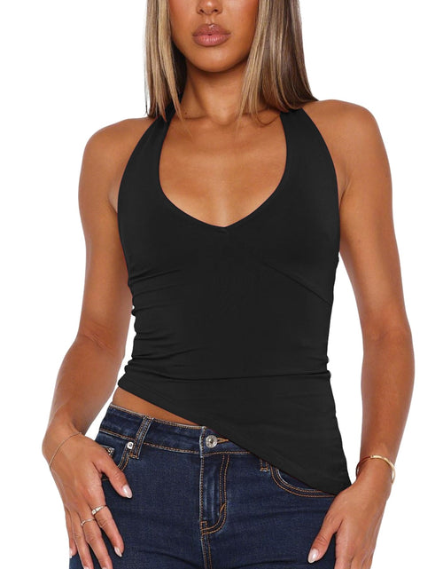 Load image into Gallery viewer, Floral Find Womens Sexy Sleeveless V-Neck Halter Backless Crop Top Black Size S
