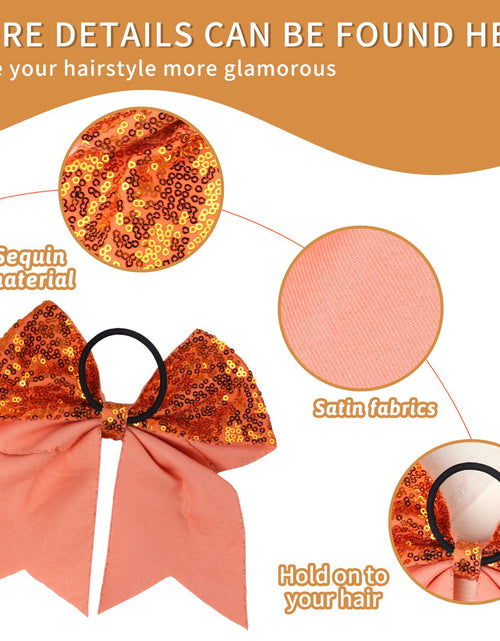 Load image into Gallery viewer, Xepeelo 2Pcs Orange Glitter Bow Elastic Hair Ties Bands Ponytail Holder 1 Count
