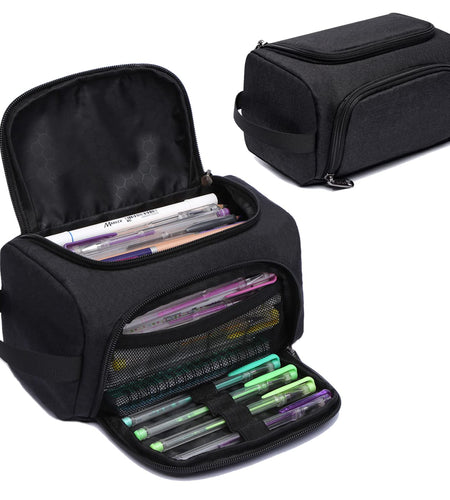 XQXA Large Capacity Pencil Case Organizer Multifunctional Travel Pen Bag Black