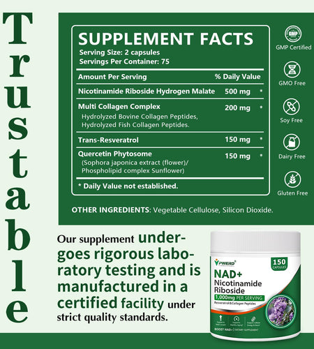BestBy02/27 PWERD NAD+ Trans Resveratrol 1000mg 150 Capsules Supplement