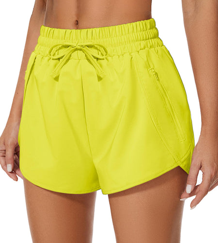 addigi Women's Running Shorts High Waisted Quick Dry Pockets Yellow Size L