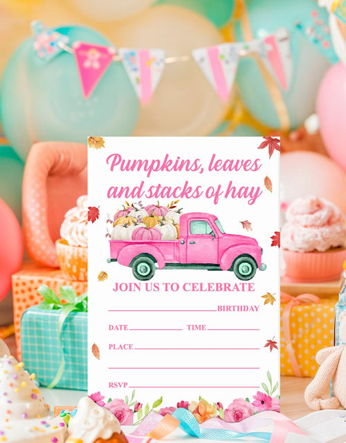 Load image into Gallery viewer, YGRBXJZD Fall Pumpkin Birthday Invitation Girl Pink Floral 4x6 20 Sets
