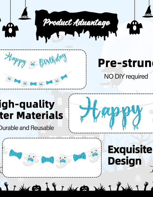 Load image into Gallery viewer, Vofrise Blue Halloween Birthday Banner Glitter Bow Tie Ghost Garland
