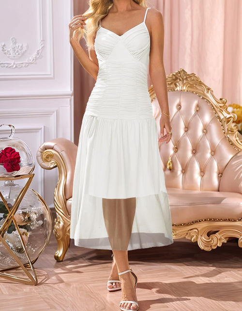 Load image into Gallery viewer, Wenrine Women's Summer Spaghetti Strap Maxi Dress White Size L
