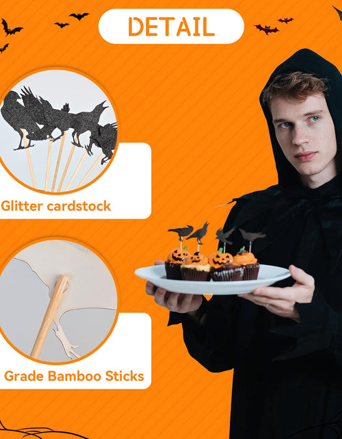 Load image into Gallery viewer, GUYI 24 PCS Halloween Crow Cupcake Toppers Horror Picks Cardstock Toothpick
