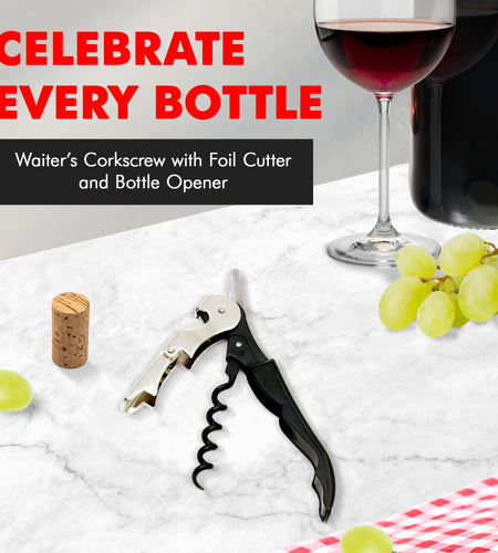 Chef Craft Select Waiters Corkscrew Foil Cutter Bottle Opener 5in Black