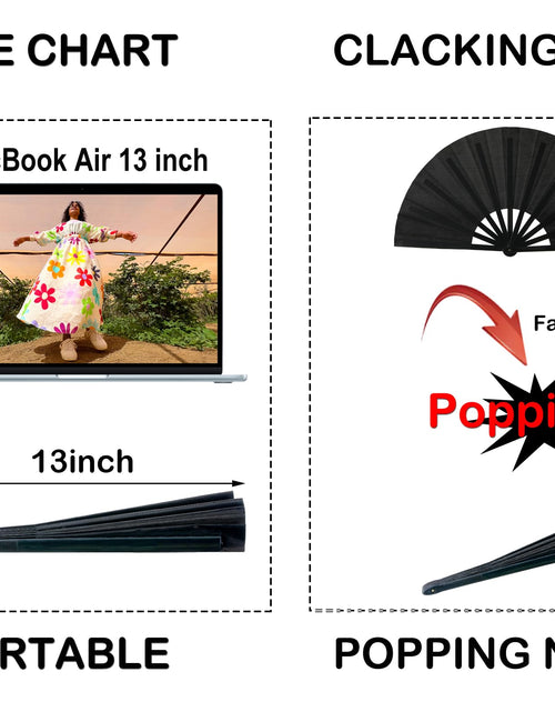 Load image into Gallery viewer, GeGeYa 13inch Large Rave Fan Foldable Hand Fans Black 2 Packs
