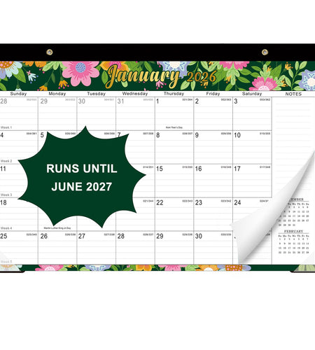 Lbylyhxc 2026-2027 18-Month Desk Calendar 17x12 Flowers Jan 2026-Jun 2027