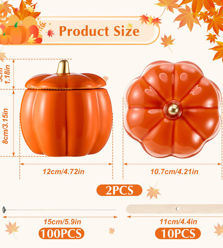 Sliner 2 Pcs 7oz Ceramic Pumpkin Jar Candle Holder Orange Fall Decor