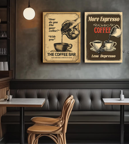 HTTART Vintage Coffee Canvas Wall Art 12x16 Set of 2 Retro Brown