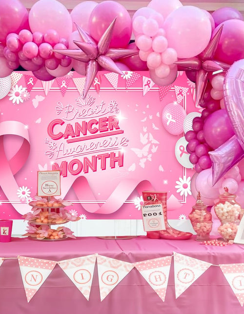 Load image into Gallery viewer, MEHOFOND Breast Cancer Awareness Banner Pink Ribbon Party Decoration Pink
