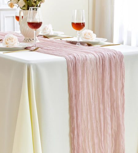 ZKPMJH 6PCS Dusty Pink Cheese Cloth Table Runner 35x120in Boho Gauze