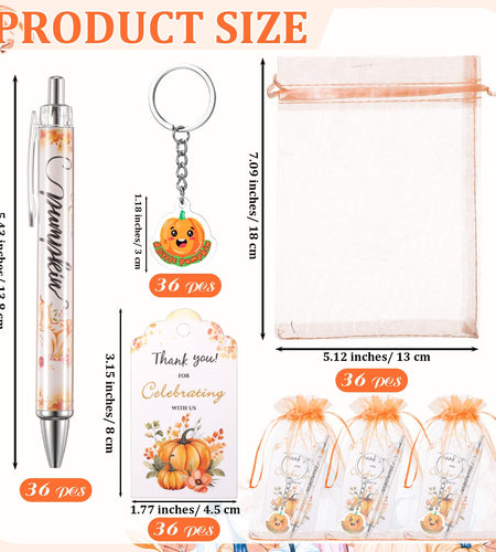 AmazingSpark 36 Sets Fall Baby Shower Favors Pumpkin Pens Keychains Orange