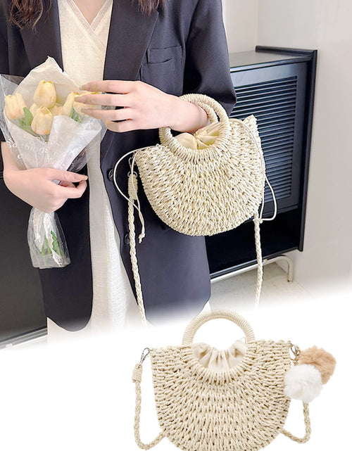 Load image into Gallery viewer, Garemcy Women's Straw Crossbody Mini Travel Shoulder Tote Bag Beige
