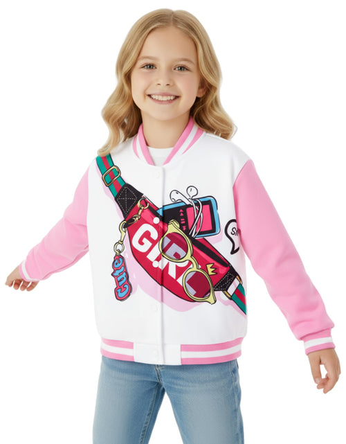 Load image into Gallery viewer, PATPAT Girls Varsity Baseball Jacket Pink Lightweight Bomber Coat Size 9-10
