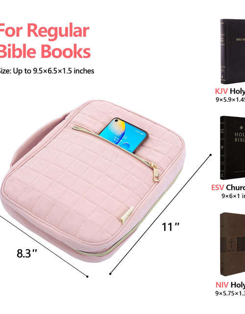Load image into Gallery viewer, VICUTU Bible Cover Case for Women with Handle Pink Soft Quilted Carrying Bag
