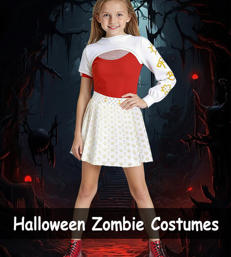 ACLGCSU Girls Zombie Cheerleader Costume 3PCS White Skirt Size 5-6 Years