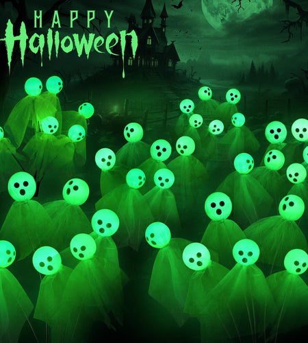 VIHOSE 6 Pack 36 LED Green Solar Halloween Ghost Pathway Lights Outdoor