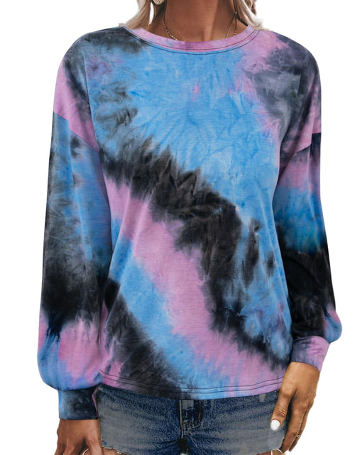 Load image into Gallery viewer, LilyCoco Long Sleeve Open Back Criss Cross Tie Dye Top Black Size L
