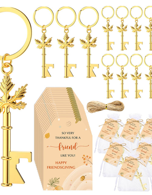 Load image into Gallery viewer, Yiyiring 24 Sets Thanksgiving Party Maple Leaf Keychain Bottle Opener Gold
