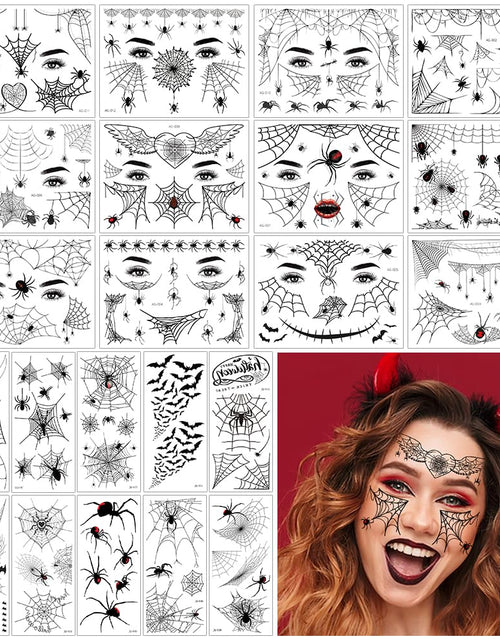 Load image into Gallery viewer, FANOST 22 Halloween Spider Face Temporary Tattoos Kids Adults Cosplay Stickers

