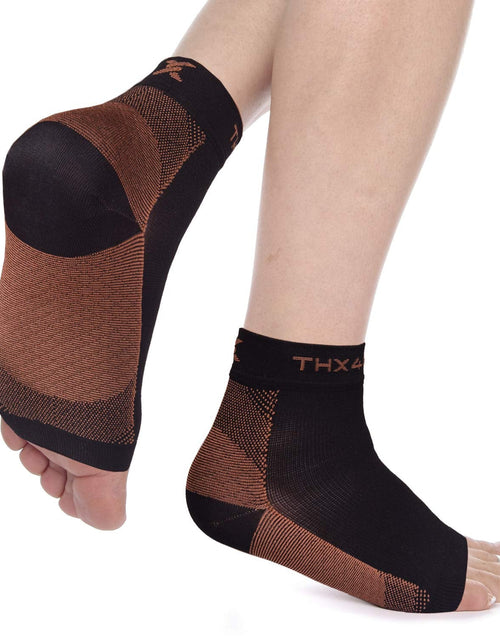Load image into Gallery viewer, THX4COPPER Compression Foot Sleeves Copper Infused Arch Support Gray Navy Size L
