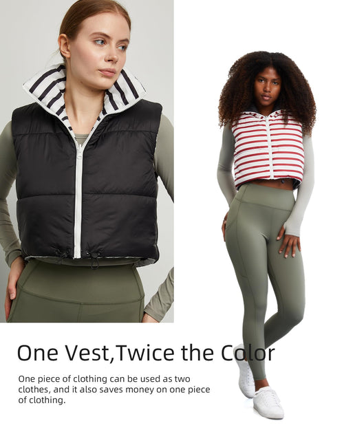 Load image into Gallery viewer, Xeoxarel Red White Striped Puffer Crop Vest Sleeveless Zipper Pockets Size XL
