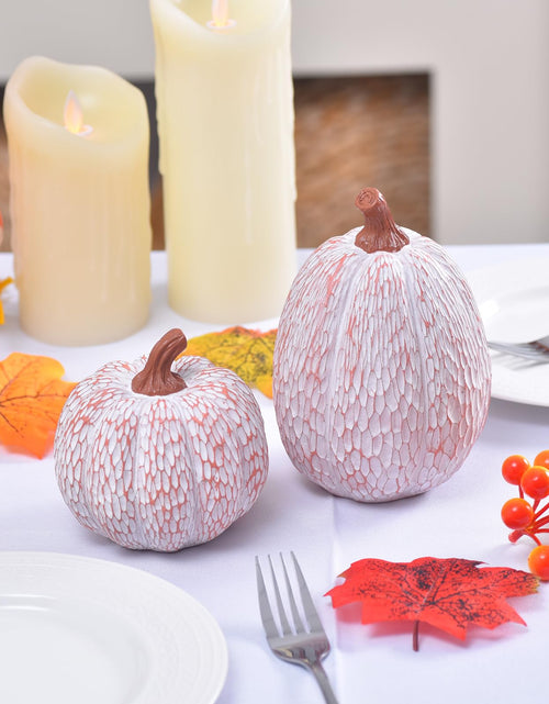 Load image into Gallery viewer, Ovootok Resin Pumpkins Fall Decorations White 2PCS Thanksgiving Decor
