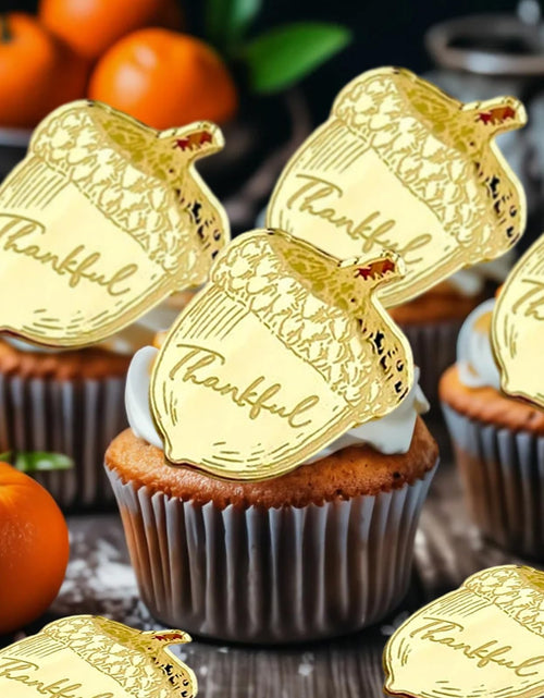 Load image into Gallery viewer, mdgfge 20Pcs Thanksgiving Gold Chestnut Acrylic Cupcake Toppers Decor
