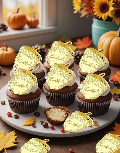 Load image into Gallery viewer, mdgfge 20Pcs Thanksgiving Gold Chestnut Acrylic Cupcake Toppers Decor
