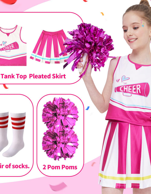 Load image into Gallery viewer, PARTTELY Girls Cheerleader Outfit Uniform Hot Pink Size 6-7T
