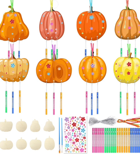 SRIZIAN Pumpkin Wind Chimes Kit DIY Wood Crafts Kids Autumn Party 8 Pack