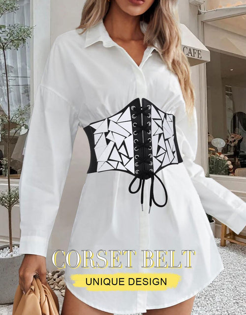 Load image into Gallery viewer, Asooll Punk Black Leather Corset Belt Lace Up Sequin Waist Belt Size S
