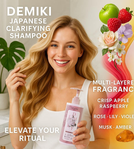 BestBy07/27 DEMIKI Japanese Keratin Shampoo Oily Hair Rose 450ml Pink
