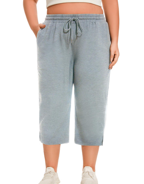 Load image into Gallery viewer, Gyrans Plus Size Wide Leg Yoga Capris Pants with Pockets Light Gray Size 3X
