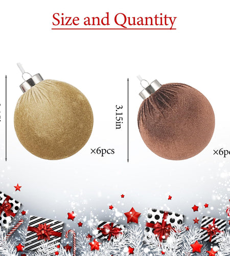 Xmastell 12 Pcs Velvet Christmas Ornaments Set Coffee Brown 3.15 Inch
