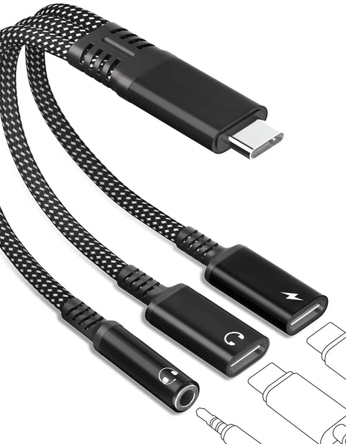 Load image into Gallery viewer, tiavalmax USB C Splitter 3.5mm Headphone Charger Adapter 60W PD Fast Black
