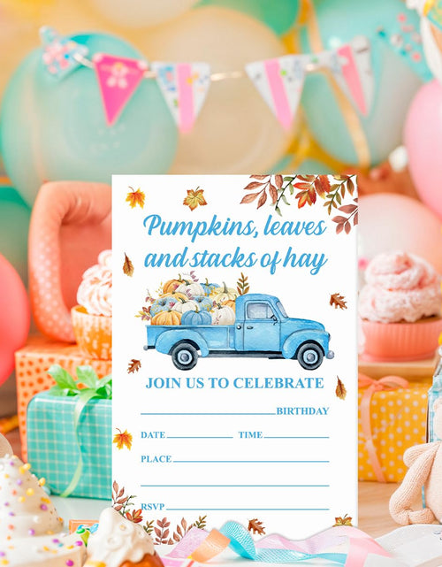 Load image into Gallery viewer, YGRBXJZD Fall Pumpkin Birthday Invitations Blue Truck 4x6 20 Sets Colorful
