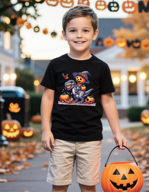 Load image into Gallery viewer, HELLO MEOW Halloween Boys Dinosaur T Shirt Black Cotton Size 3-4T
