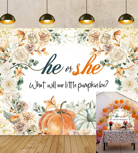 CUMIA Autumn Pumpkin Gender Reveal Backdrop 7x5FT Orange Fall Photo Prop