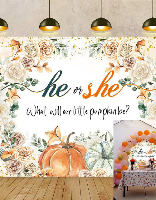Load image into Gallery viewer, CUMIA Autumn Pumpkin Gender Reveal Backdrop 7x5FT Orange Fall Photo Prop
