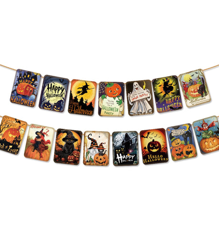 ICWJTGZ Vintage Halloween Banner 15 Pcs Retro Pumpkin Witch Paper Set A01